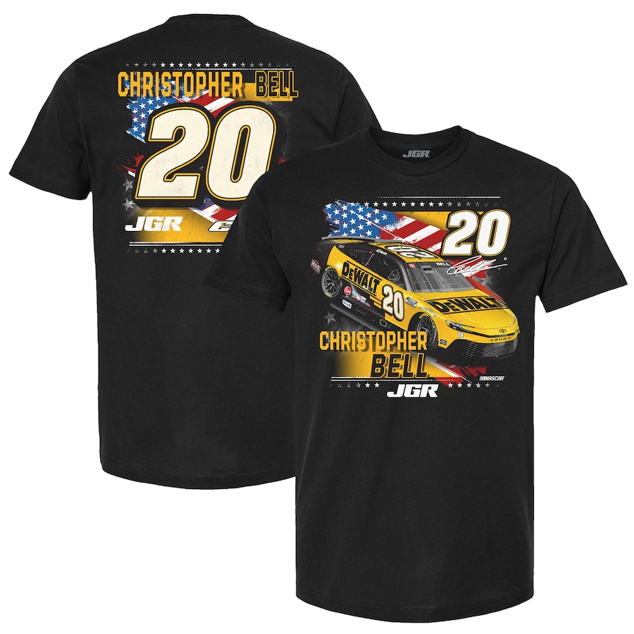 Christopher Bell Joe Gibbs Racing Team Collection Black DEWALT Patriotic Car T-Shirt