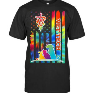 Veterinary Technician Vet American Flag Tie Dye Print Vet T Shirt