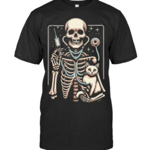 Skeleton Hug Cat Vet Tech Veterinarian Veterinary Halloween Vet T Shirt