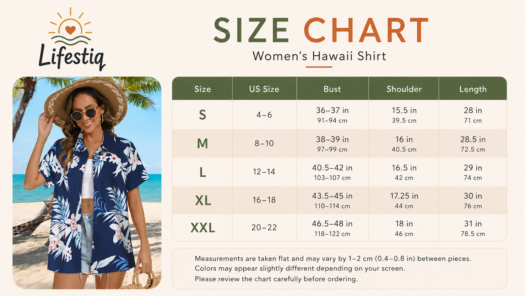 Hawaiian Shirt Size Chart