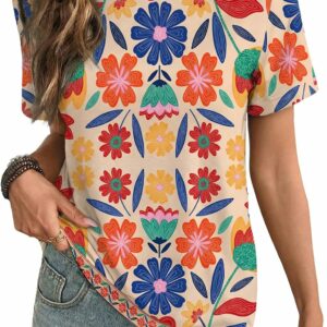 Women's Casual Graphic Crew Neck Short-Sleeve Summer Tee
