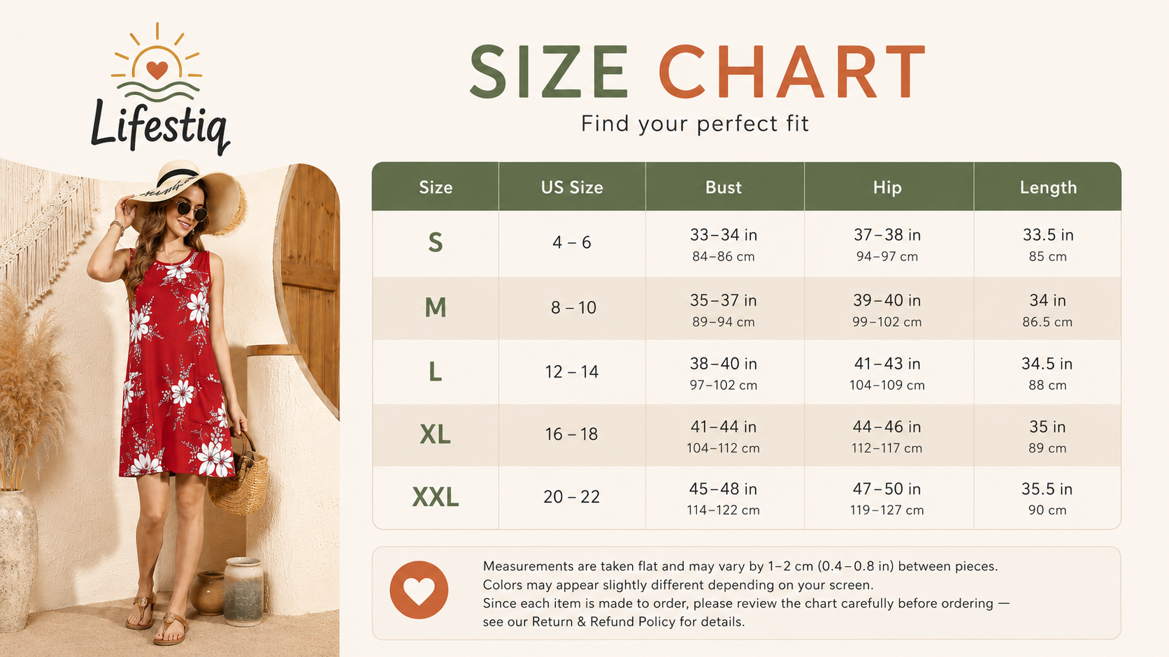 Summer Dress Size Chart